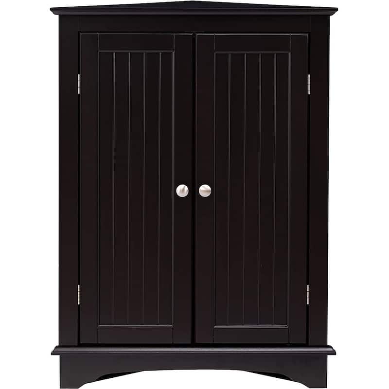 Spirich Home Floor Corner Cabinet with Two Doors and Shelves, Free-Standing Corner Storage Cabinets,White