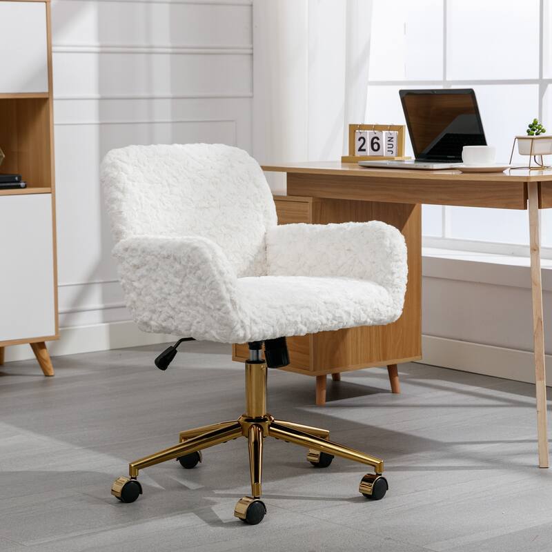 GDF Studio - Modern Upholstered Swivel Home Office Chair with Golden Metal Base and Artificial Rabbit Hair Comfort