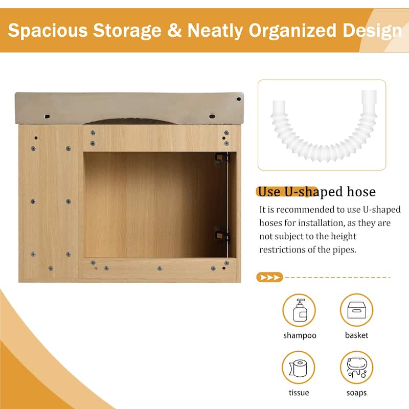 Malwee 24"/28" Floating Bathroom Vanity,Wall Mounted Bathroom Vanity with Ceramic Sink and Soft Close Door