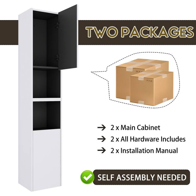 Modern Wall-Mounted Bathroom Side Cabinet with Soft-Close Doors, Floating Design, 6 Storage Compartments, 12-Inch Width