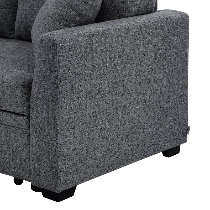 Polyester Upholstered Sleeper Sofa with Chaise and Storage 84 Inch Wide