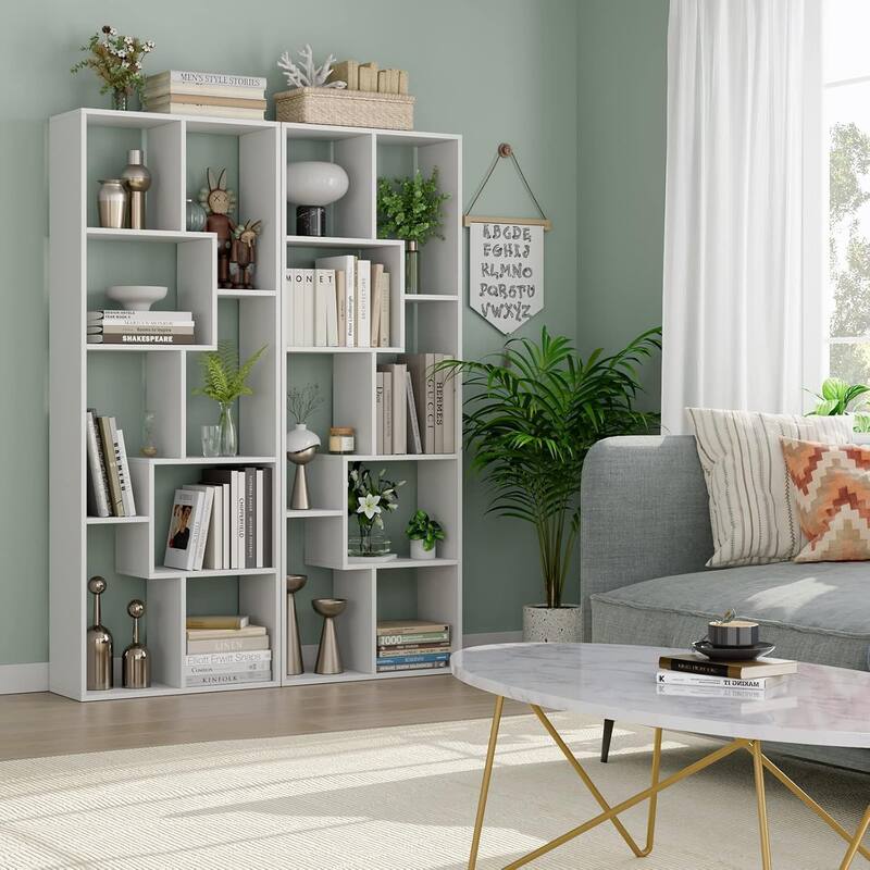 Asymmetrical Display Shelf & Bookcase, 5-Tier, Black