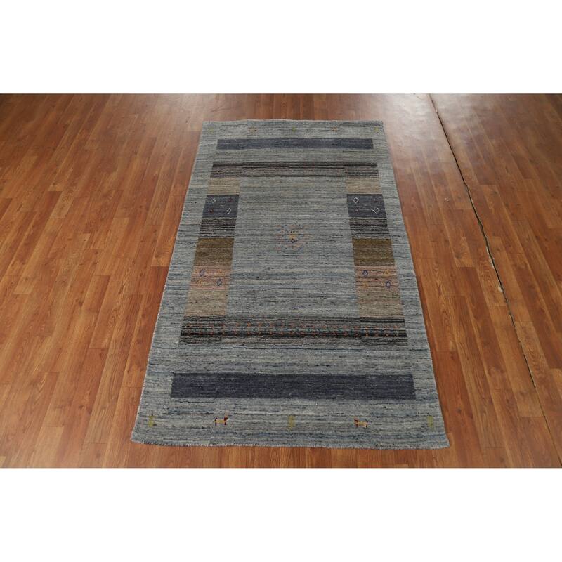 Hand Knotted Oriental 100% Wool Carpet Tribal Tribal Greys & Charcoal Gabbeh Area Rug - 5' 11'' X 4' 1''