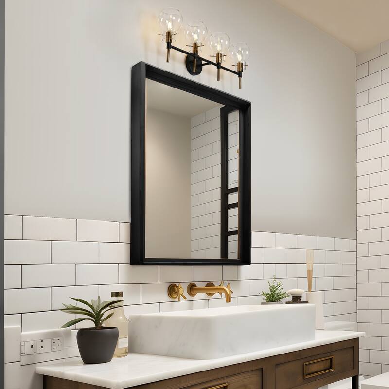 Isha 4-Light Bathroom Black Gold Vanity Lights Modern Wall Sconce with Clear Glass