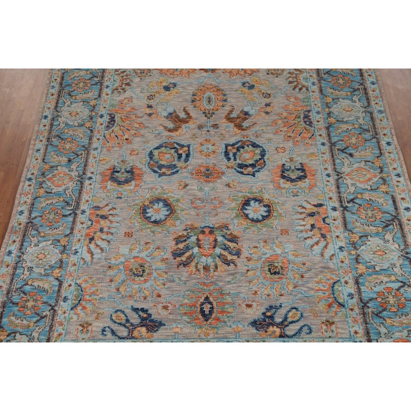 Floral Oushak Indian Area Rug Hand-Knotted Wool Carpet - 8'9" x 12'1"