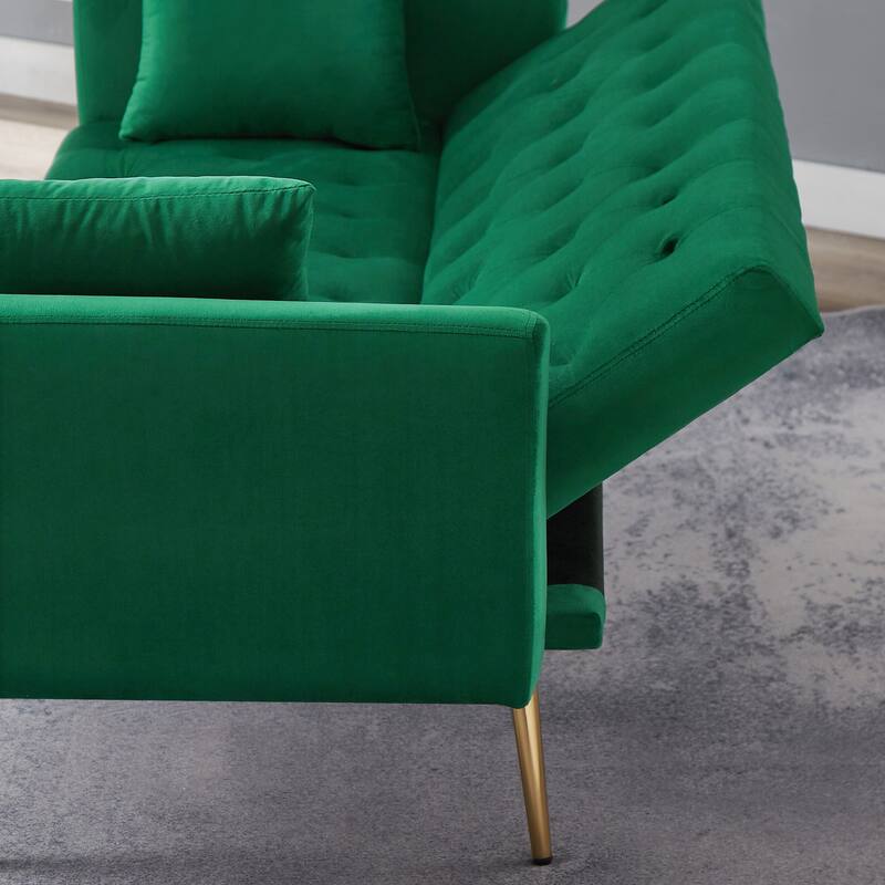 Velvet Sofa Bed with Metal Legs & 2 Pillows