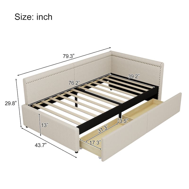 Linen Upholstered Daybed Twin Size L Shape Corner Bed