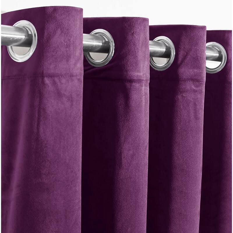 55" x 108" - 1 Panel, Purple Velvet Room Darkening Grommet Window Curtain Panel - 1 Panel - 55" x 108"