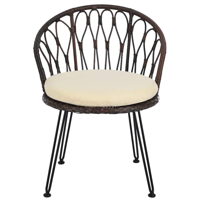 Outdoor Rattan Chairs with Glass Round Table for Patios (Set of 3)