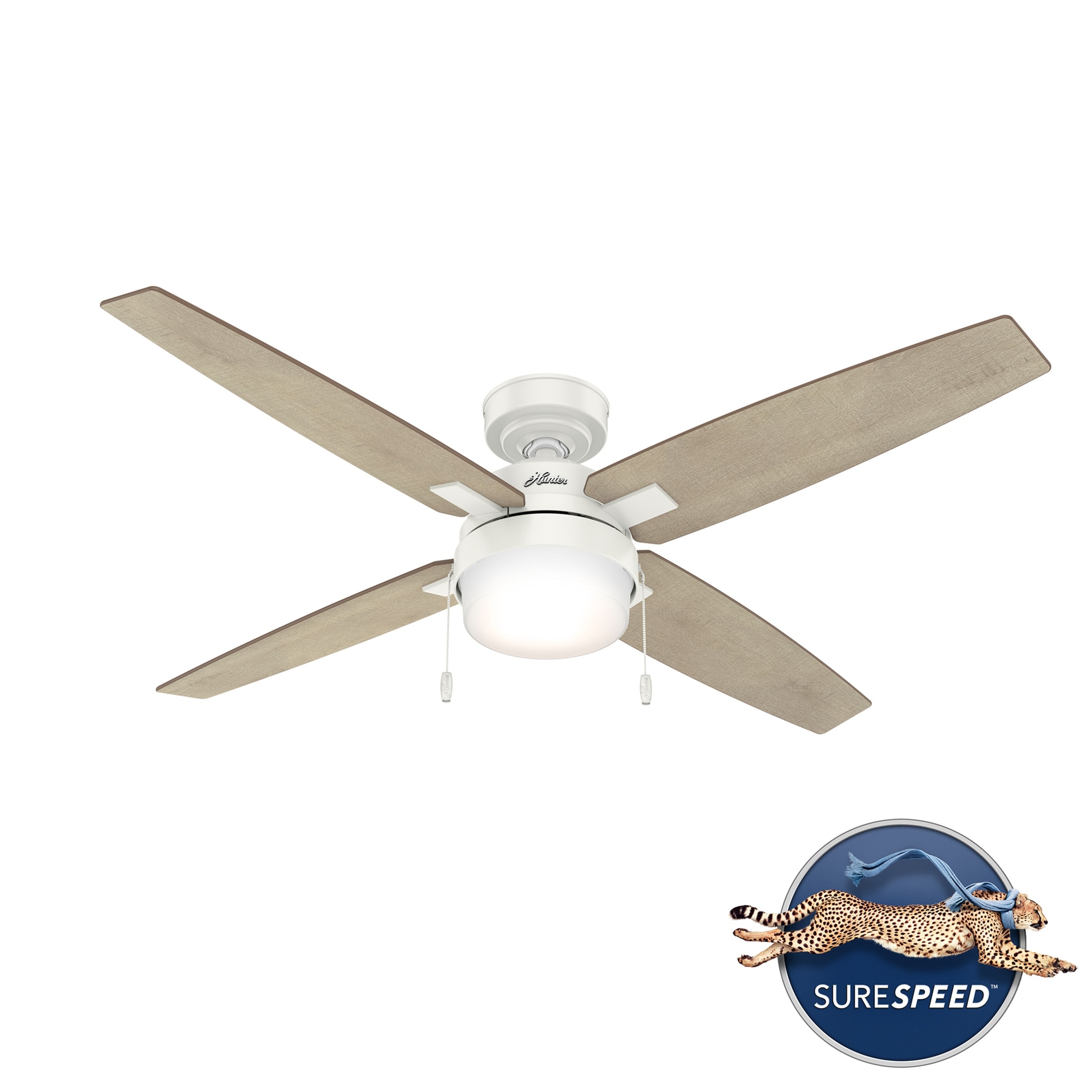 Hunter 54" Castlehill Fresh White Ceiling Fan with LED Light Kit and Pull Chain - Casual, Transitional, Minimalist
