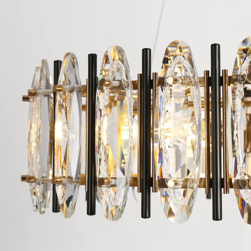Modern 6-Light Drum Crystal Chandelier Black Gold Lights for Dining Living Room Bedroom - Dia. 24.8" x H 7.5"