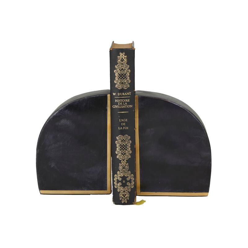 CosmoLiving by Cosmopolitan White or Black Marble Geometric Bookends with Gold Inlay (Set of 2) - PR 4"W, 6"H