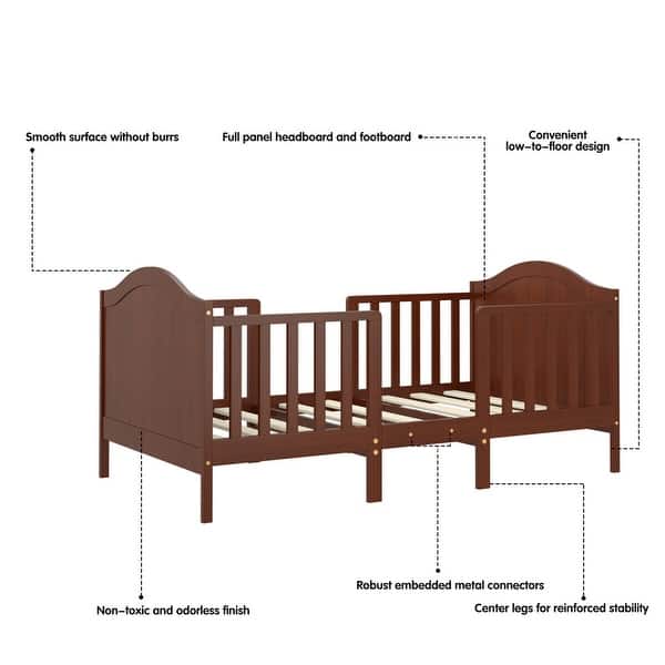 dimension image slide 0 of 4, Gymax 2-in-1 Convertible Toddler Bed Kids Wooden Bedroom Furniture w/