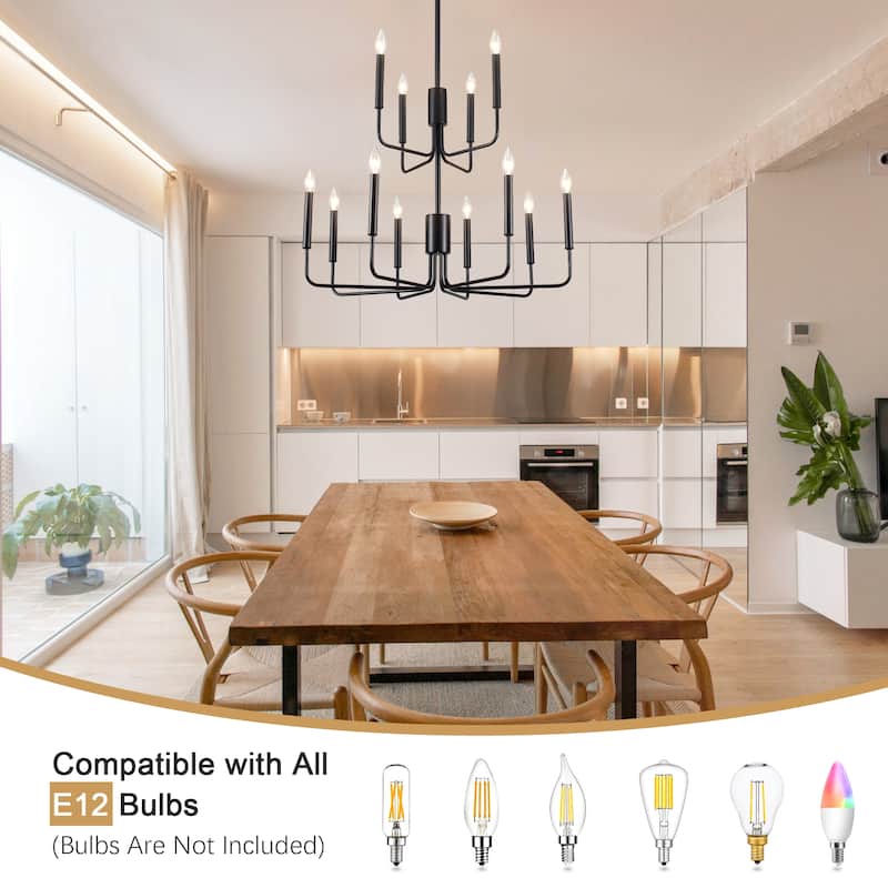 2-Tier Candle Style Chandelier Farmhouse Light Fixture for Living Room Kitchen Island Bedroom Entryway - N/A