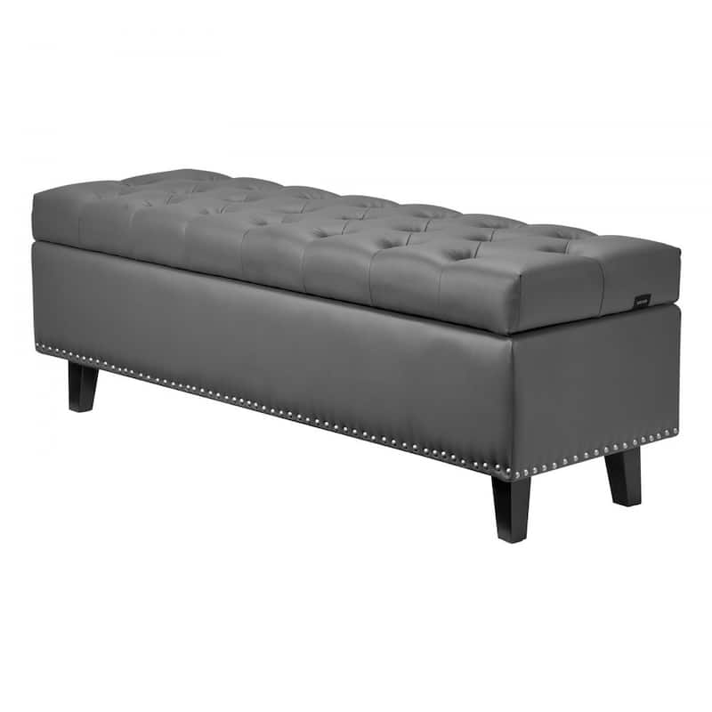 Modern PU Leather Storage Ottoman Bench with Spacious Hidden Storage and Comfortable Cushion - 51.37”L x 16.33”W x 17.33”H - Grey