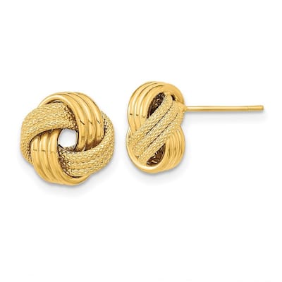 Curata 14k Yellow Gold 11.5mm Textured Triple Love Knot Post Earrings