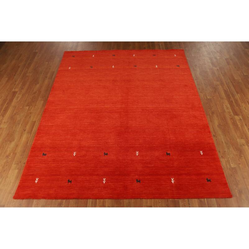 Hand Knotted Oriental 100% Wool Carpet Tribal Animal Pictorial Oranges & Rust Gabbeh Area Rug - 8' 2'' X 6' 7''
