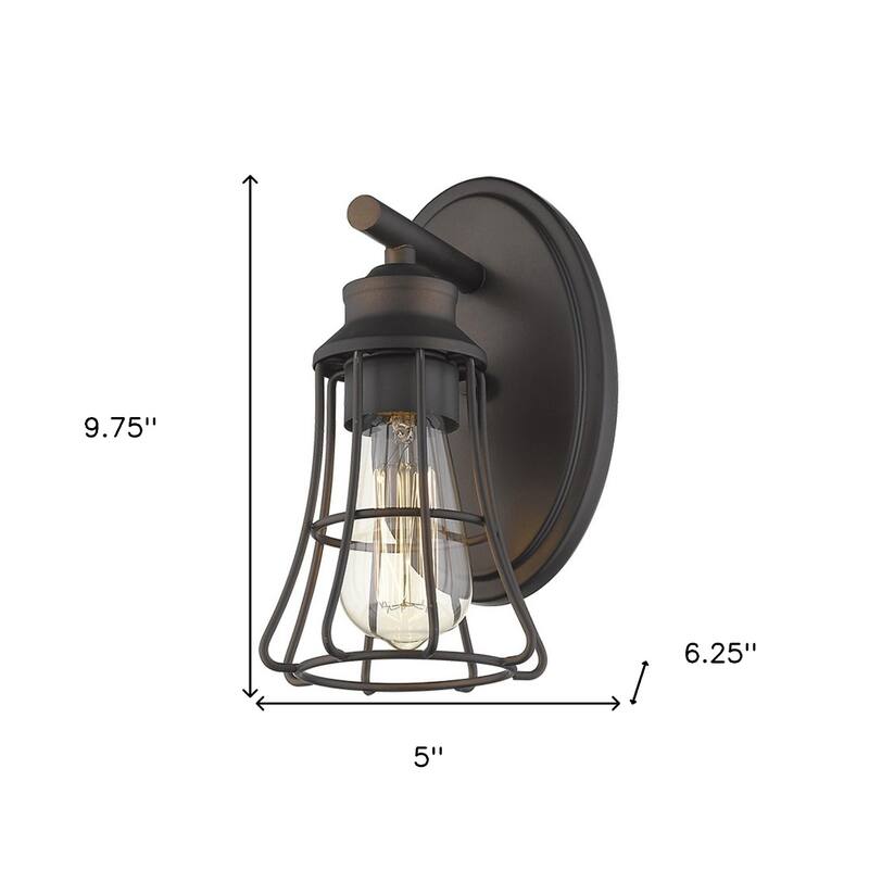 Modern Bronze Wall 1 Light with Cage Shade Flush Mount LED Compatible Sconce for Bathroom or Hallway - 9.75" H x 5" W x 6.25" D