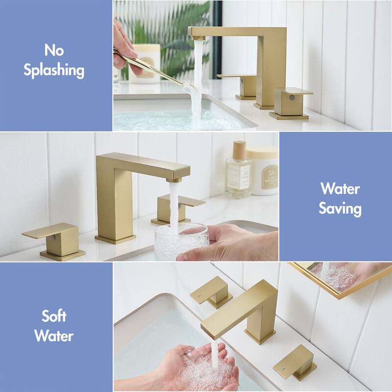 Brushed Gold Dual Handle 3 Holes Bathroom Faucet