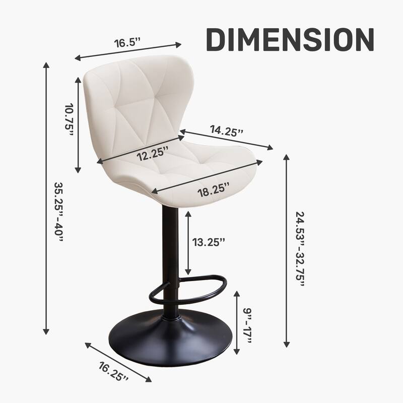 Set of 2 Modern Adjustable Height Bar Stools Padded PU Leather Swivel Stools
