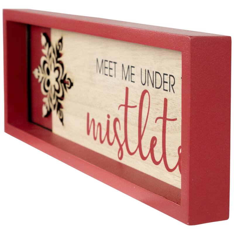 Framed "Meet Me Under the Mistletoe" Christmas Wall Decoration - 11.75" - Red
