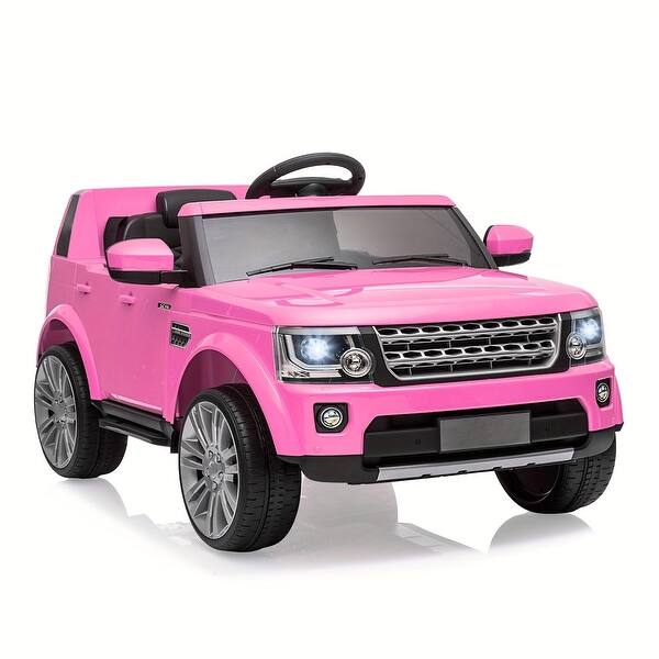 slide 2 of 5, 12V 4.5 MPH Ride-On Car, Electric, with Shock Absorbers, Music Player, MP3, LED Lights, Pink Pink