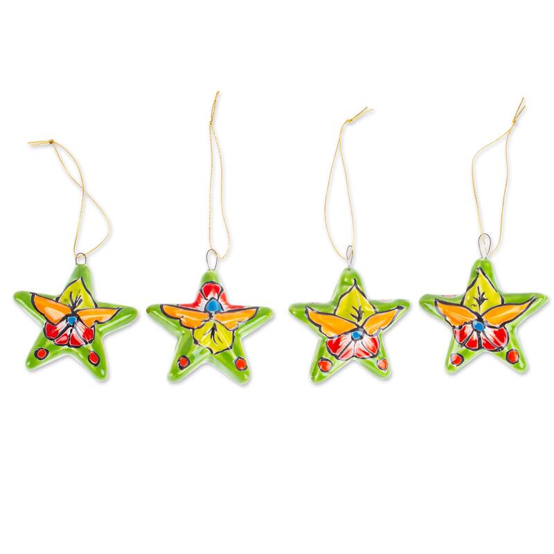 Novica Handmade Olive Constellation Ceramic Ornaments (Set Of 4)