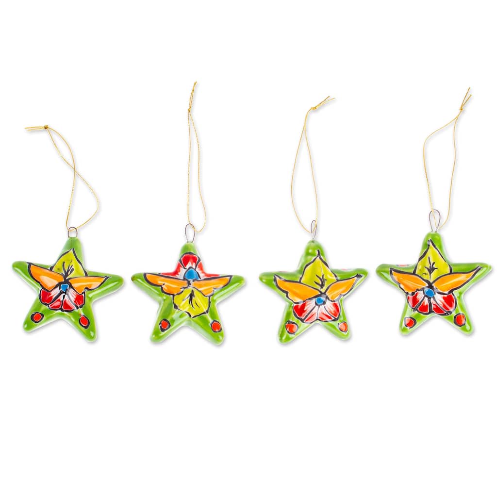 Novica Handmade Olive Constellation Ceramic Ornaments (Set Of 4)