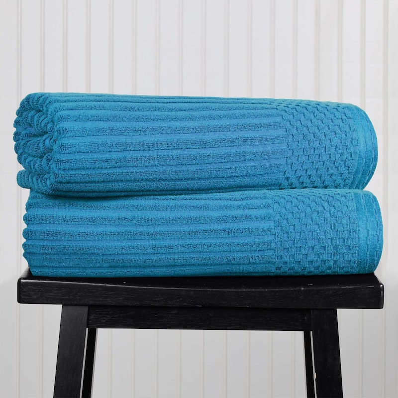 Superior Soho Ribbed Cotton Bath Sheet Set of 2 - Azure