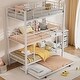 preview thumbnail 1 of 10, Antique White Twin Size Metal Triple Bunk Bed with Trundle and Ladder Antique White