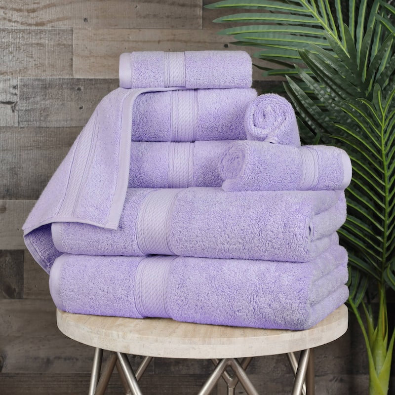 Superior Egyptian Cotton Pile Heavyweight 8-Piece Towel Set - Purple