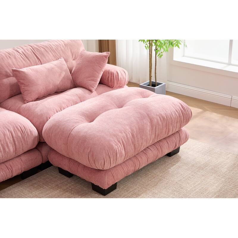 118'' Large U Shape Sofa Velvet Modular Sofa with 2 Ottomans for Living Room