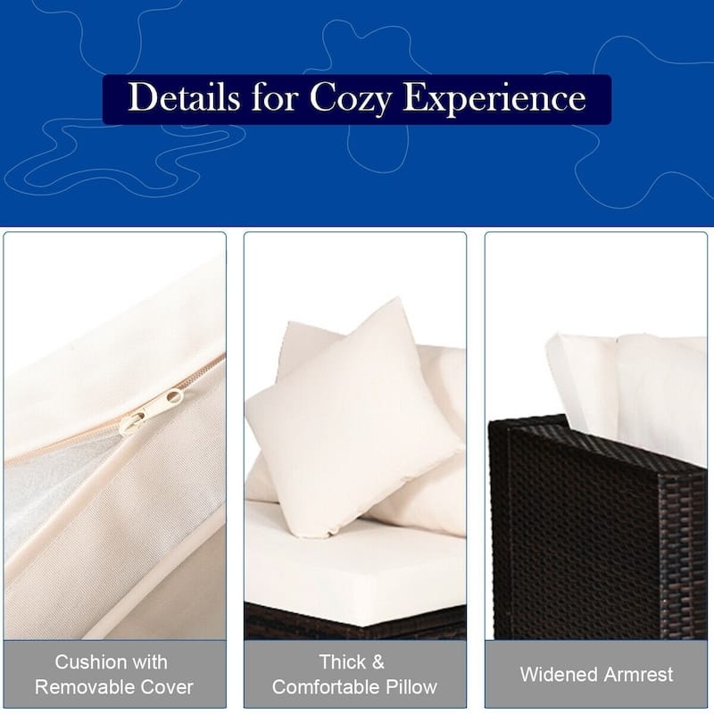 4 Pieces Patio Rattan Furniture Set with Removable Cushions and Pillows - Corner Sofa: 29" x 29" x 25"