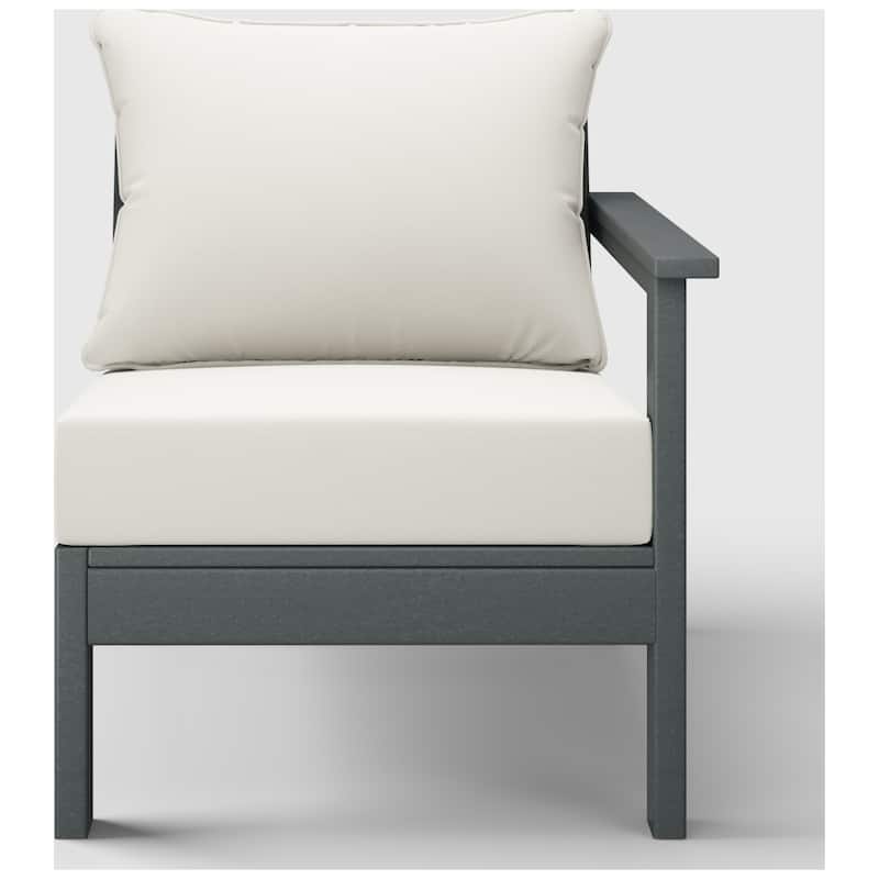 Birchwood All Weather HDPE Outdoor Patio Deep Seating Gray Right Arm Facing Chair With Cushions (1-Piece)