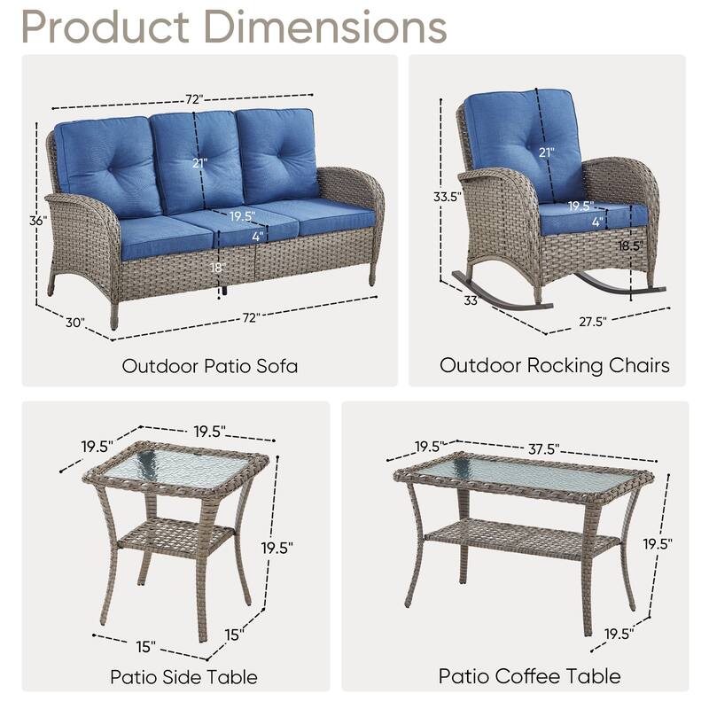 5 Pieces Rocker Chairs Patio Sofa with Table