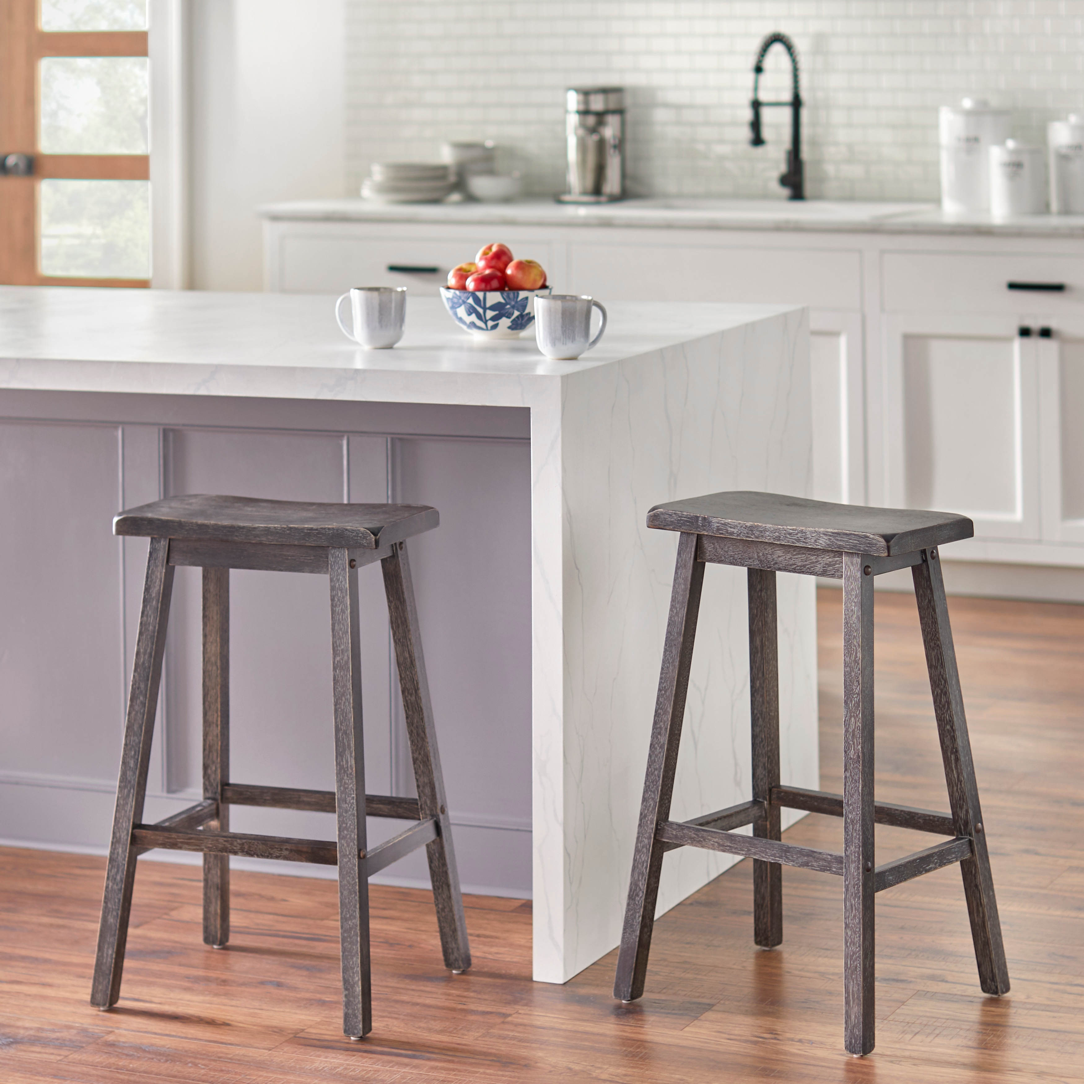 Simple Living Marney Solid Rubberwood Saddle 30-inch Bar Stools (Set of 2)