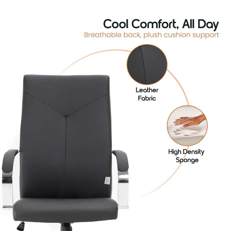 Sonora High Back Ergonomic Leather Upholstered Swivel Executive Office Desk Chair with Adjustable Height, Tilt, Chrome Frame