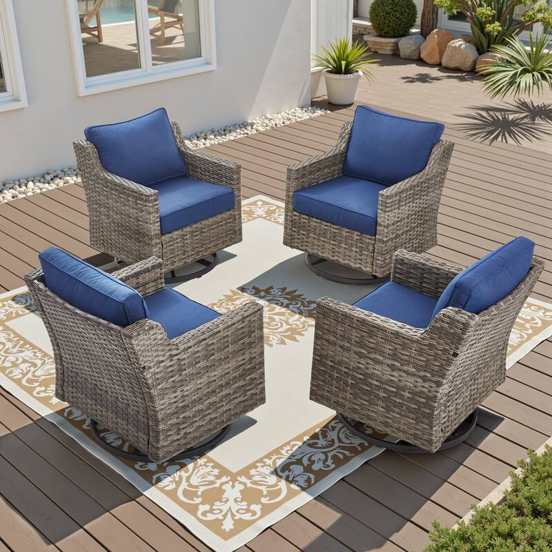Glissia 2-Piece Gray Wicker Outdoor Swivel Glider Chairs with 4-Inch Thick Cushions