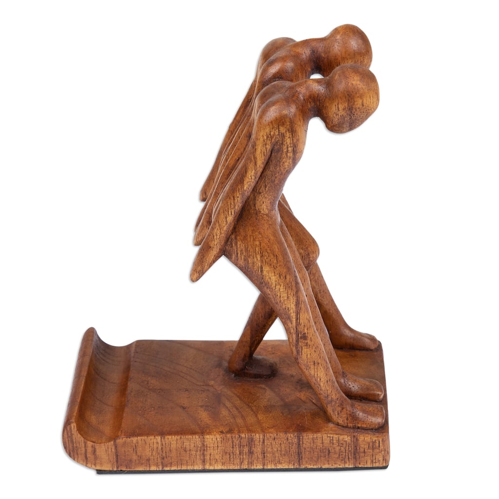 Novica Handmade Strong Brotherhood Wood Phone Holder