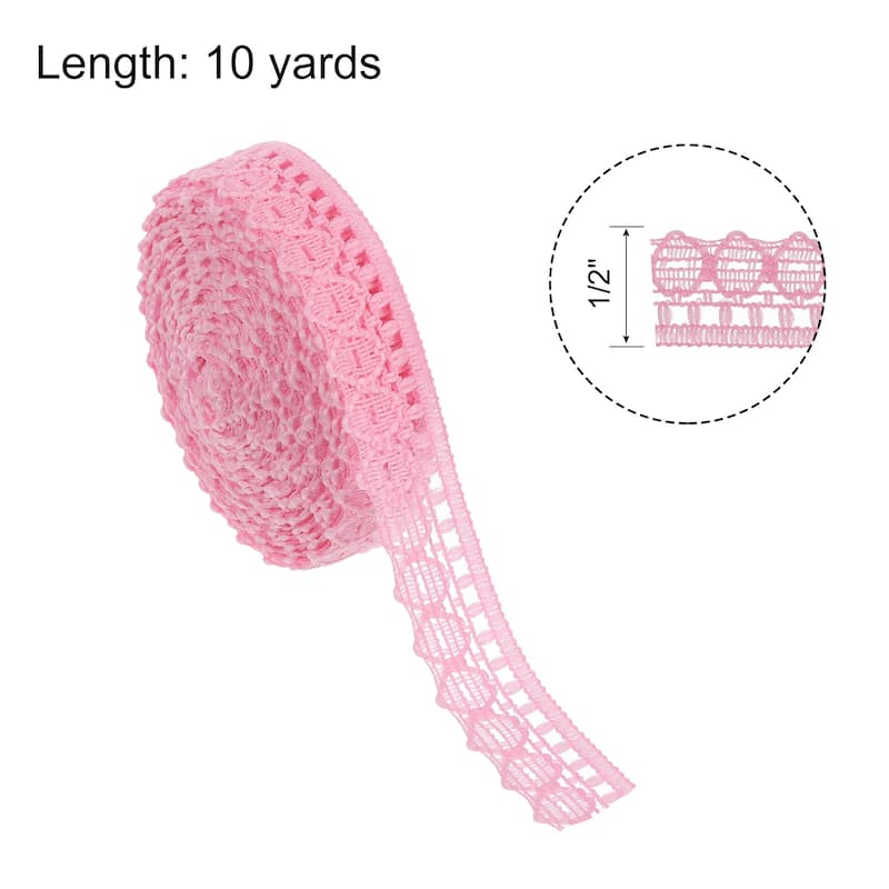 Lace Trim, 10 Yards 1/2 Inch Vintage Lace Ribbons for Wedding Headband - Pink