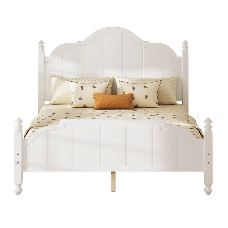 Roomfitters Wood Platform Bed Frame with Curved Headboard, Vintage Style Slat Support, No Box Spring Required