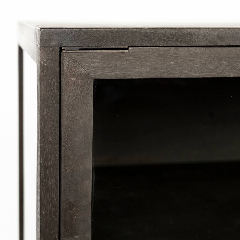 Arelius Light Brown Solid Wood w/ Black Iron Frame & 2 Glass Doors Accent Cabinet - 36.0L x 18.0W x 32.0H