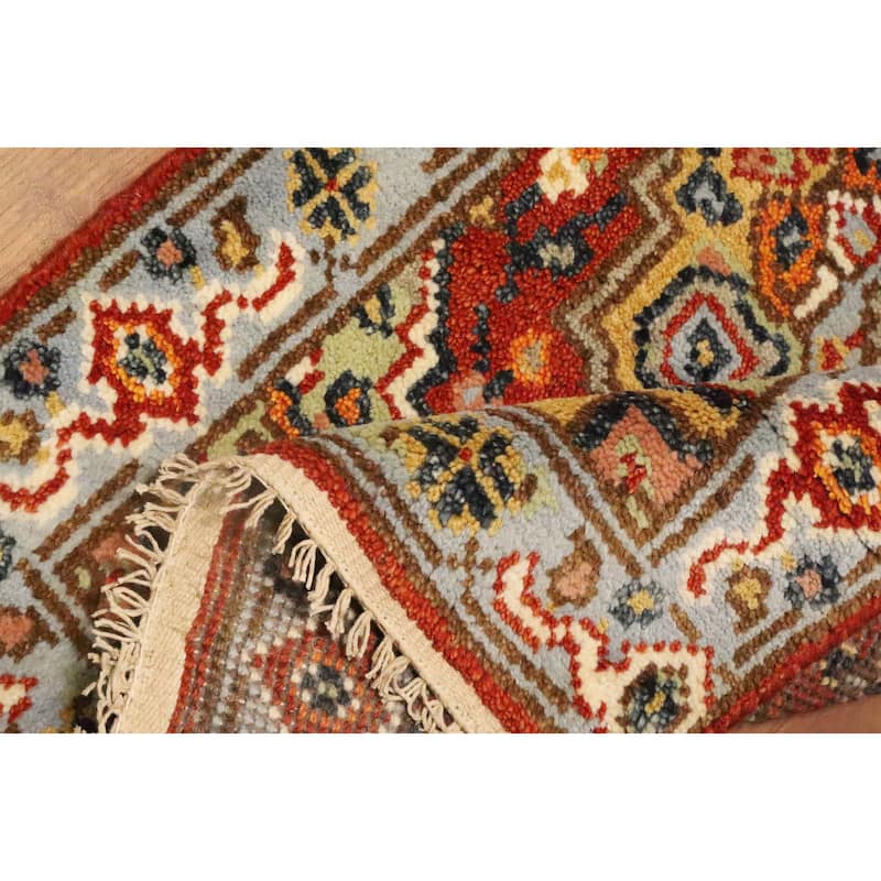 Hand Knotted Oriental 100% Wool Carpet Traditional Geometric Oranges & Rust Heriz (serapi) Runner Rug - 7' 11'' X 2' 0''