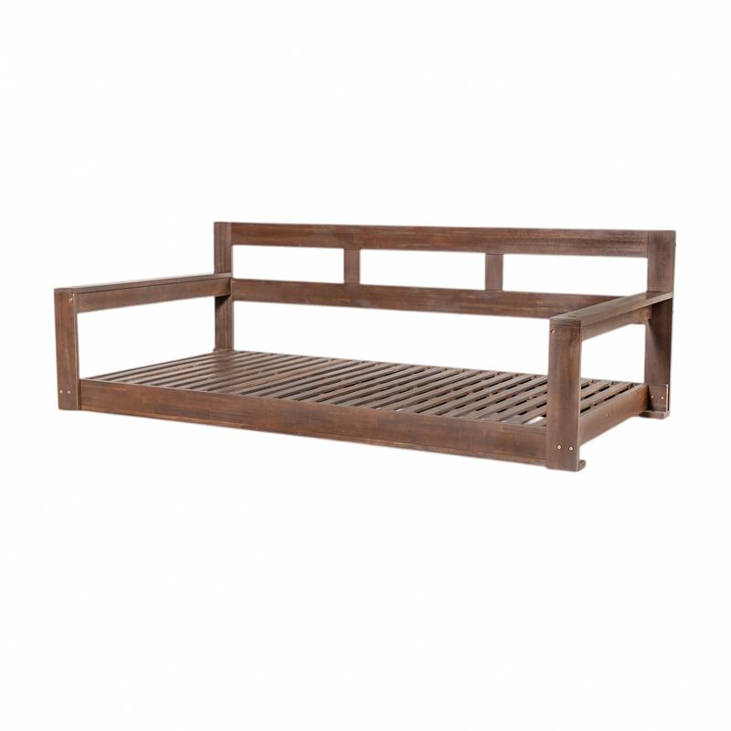 Patio Wood Twin Size Swing Bench with Hanging Ropes(No Cushion,Pillow)