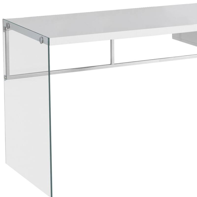 White Wood Computer Desk with Metal Base, Drawer and Cable Management