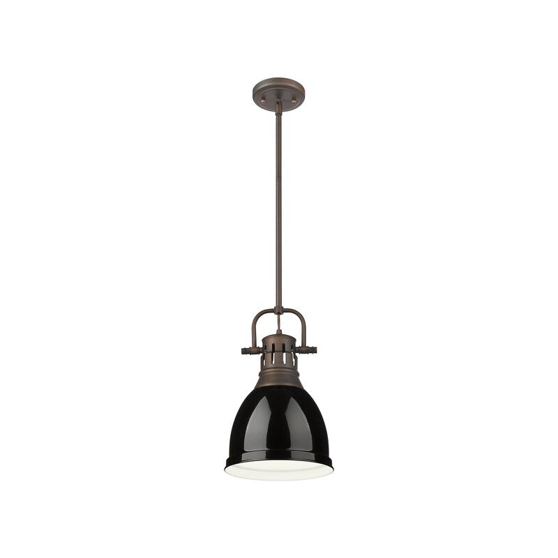 Yep by Golden Lighting Duncan 1-light 9in Rod Hung Pendant in Rubbed Bronze and Black shade