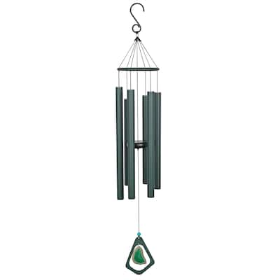 39" Green Metal Windchime with Green Gemstone