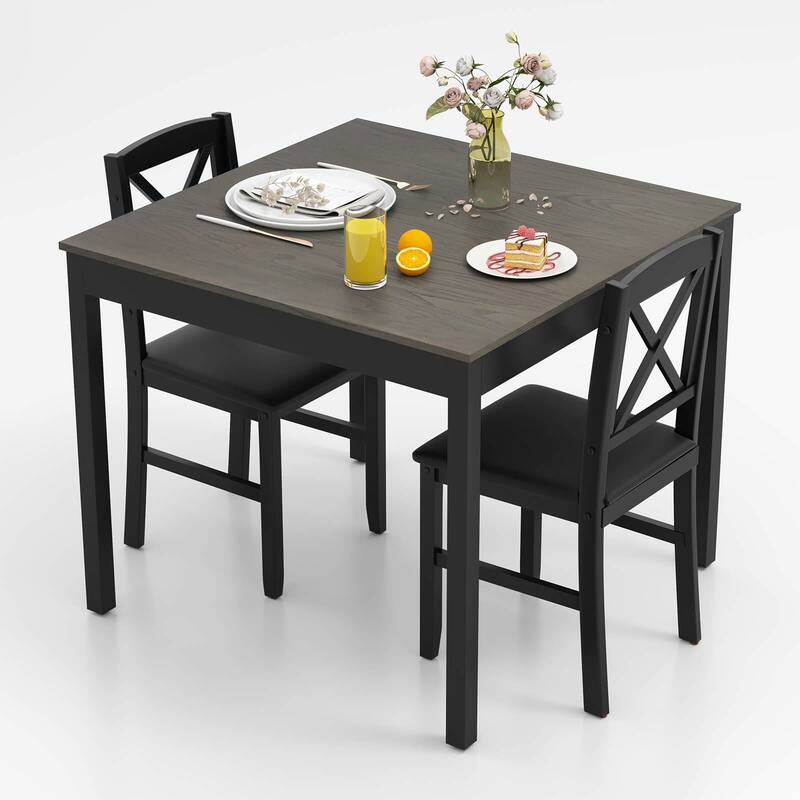 Costway 3 PCS Dining Table Set Wooden Square Kitchen Table with 2
