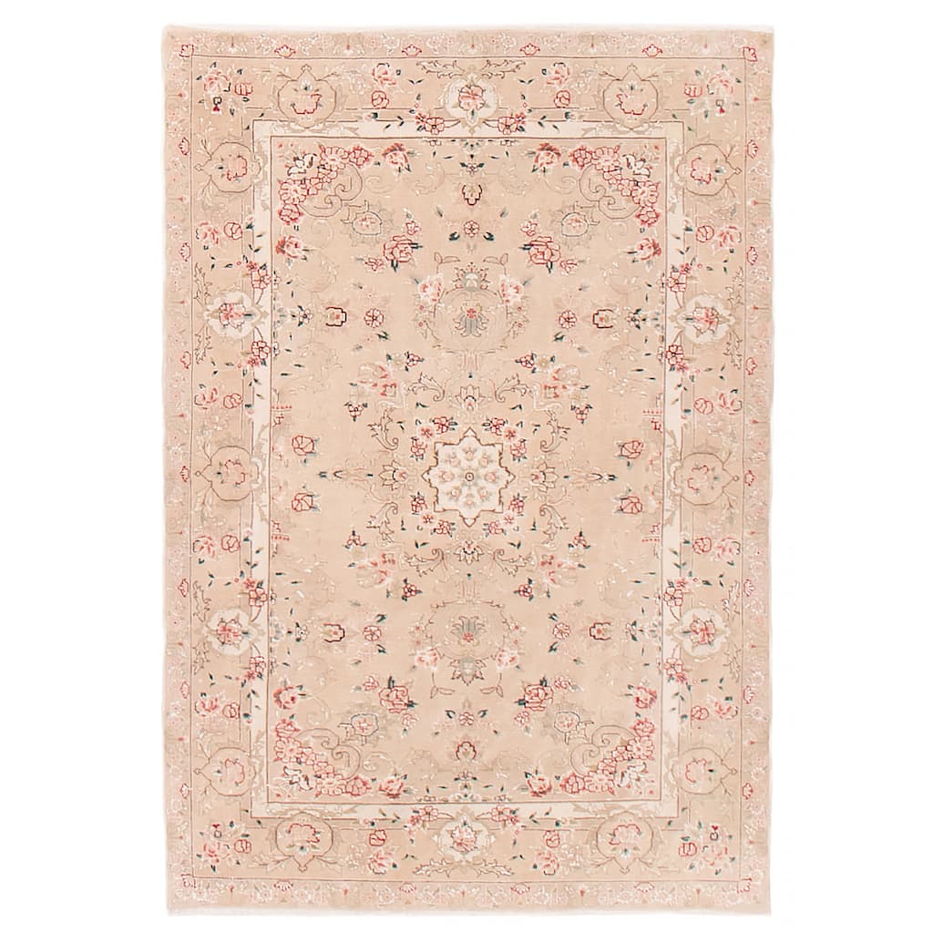 ECARPETGALLERY Hand-knotted Sino Persian 220L Beige Silk, Wool Rug - 4'0 x 5'11