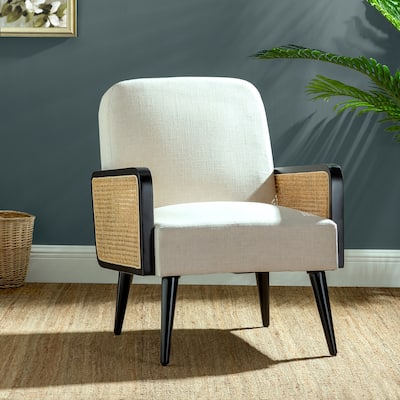 Carmina Modern Bohemian Accent Armchair with Rattan Arms by HULALA HOME